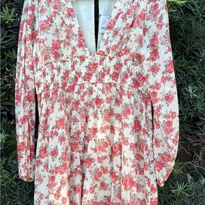 Free People Floral Mini Dress - Red and Cream
